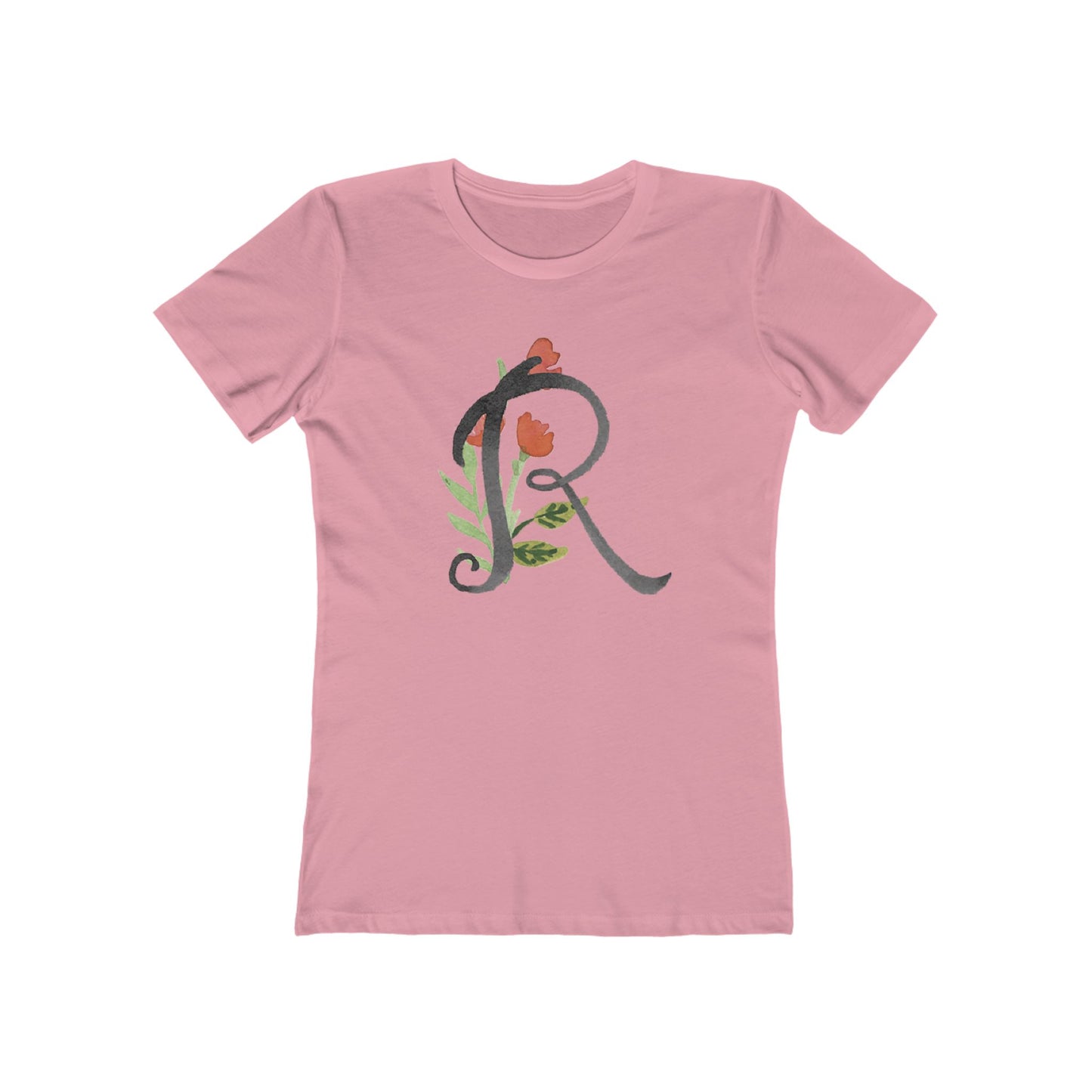 Clothing Stuff > Shirts & Tops > Women's Slim Fit Tee Watercolor Flower Letter R T-Shirt – Garden Nerd Tee for Plant Moms
