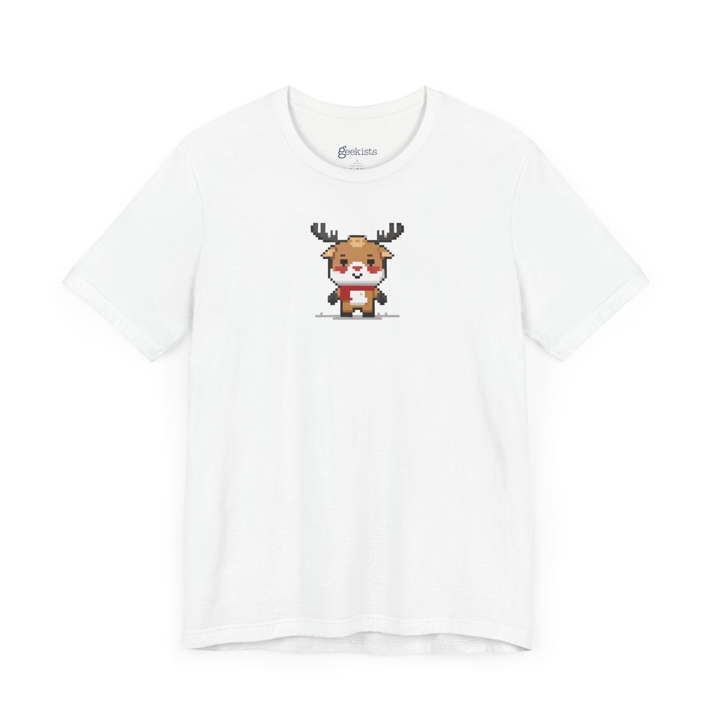 White-5XL T-Shirt 8-bit Reindeer Unisex T-Shirt | Lightweight Jersey Tee | Graphic Shirts for All Seasons