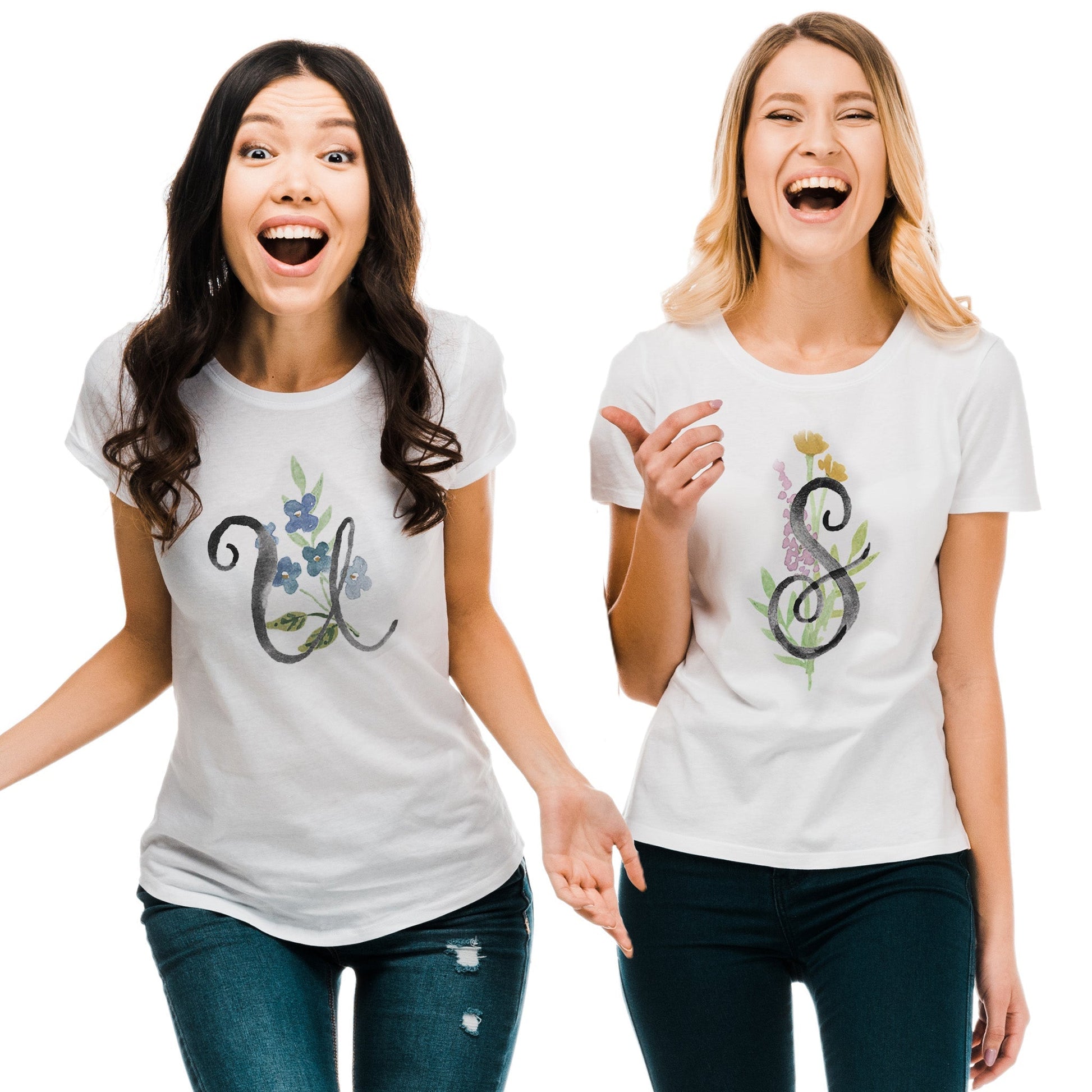 Clothing Stuff > Shirts & Tops > Women's Slim Fit Tee Watercolor Flower Letter A T-Shirt – Garden Nerd Tee for Plant Moms