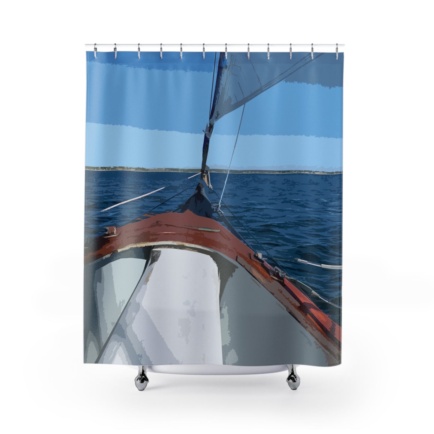 Cape Cod Sailboat Shower Curtain — Coastal Home Decor — Primary Image