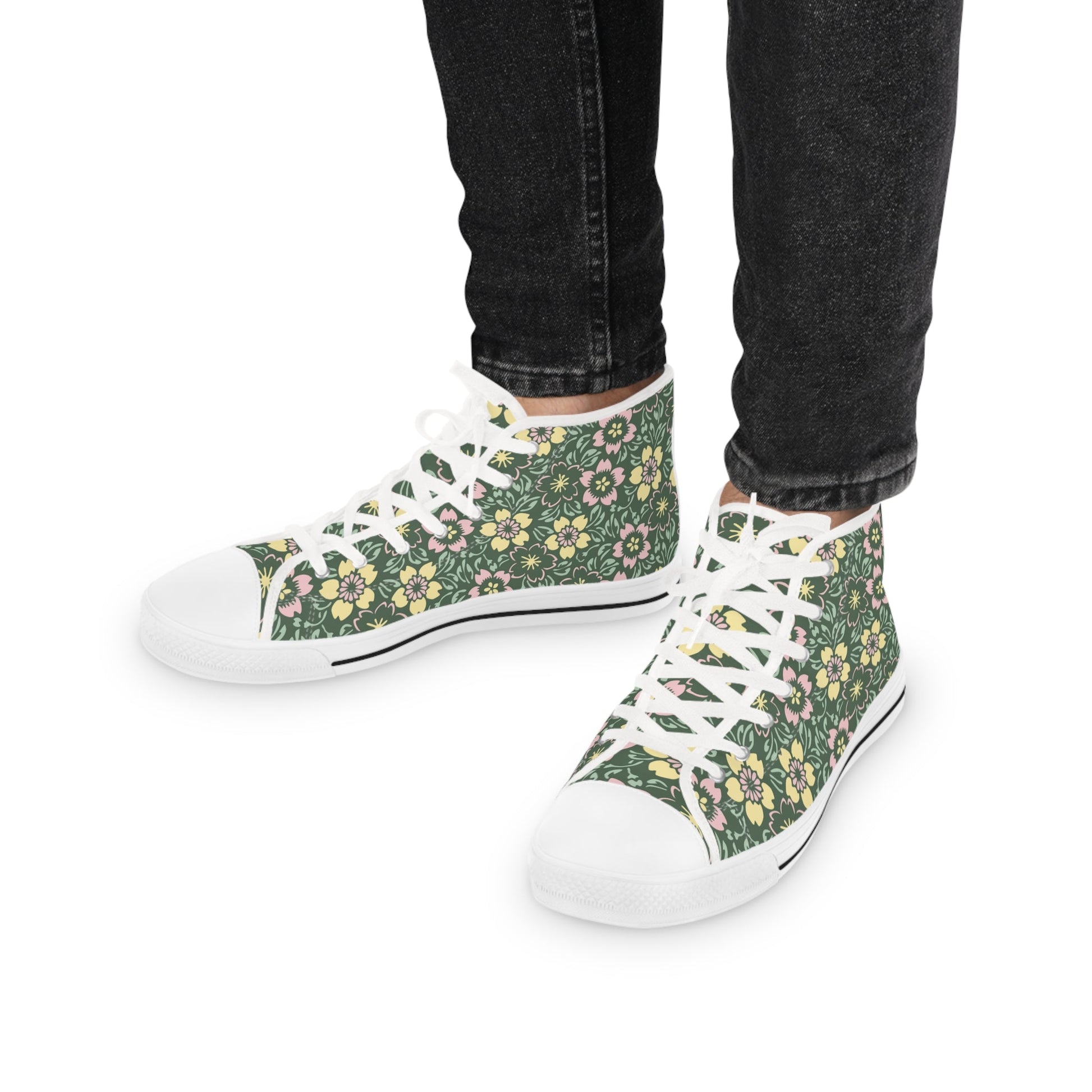 Shoes Retro Floral Men’s High-Top Sneakers | Geometric Floral Canvas Shoes for Retro Nerds