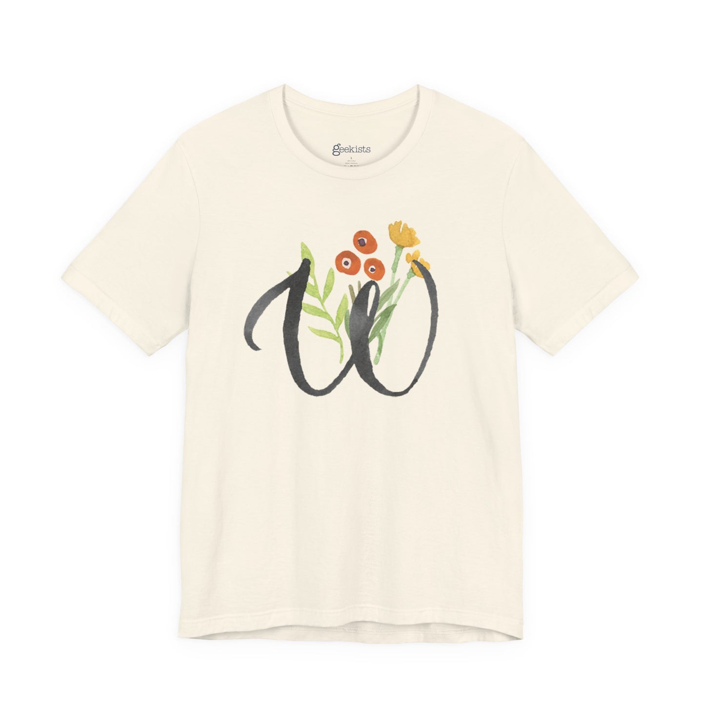 Clothing Stuff > Shirts & Tops > Unisex Jersey Tee Watercolor Flower Letter W T-Shirt – Garden Nerd Tee for Plant Moms