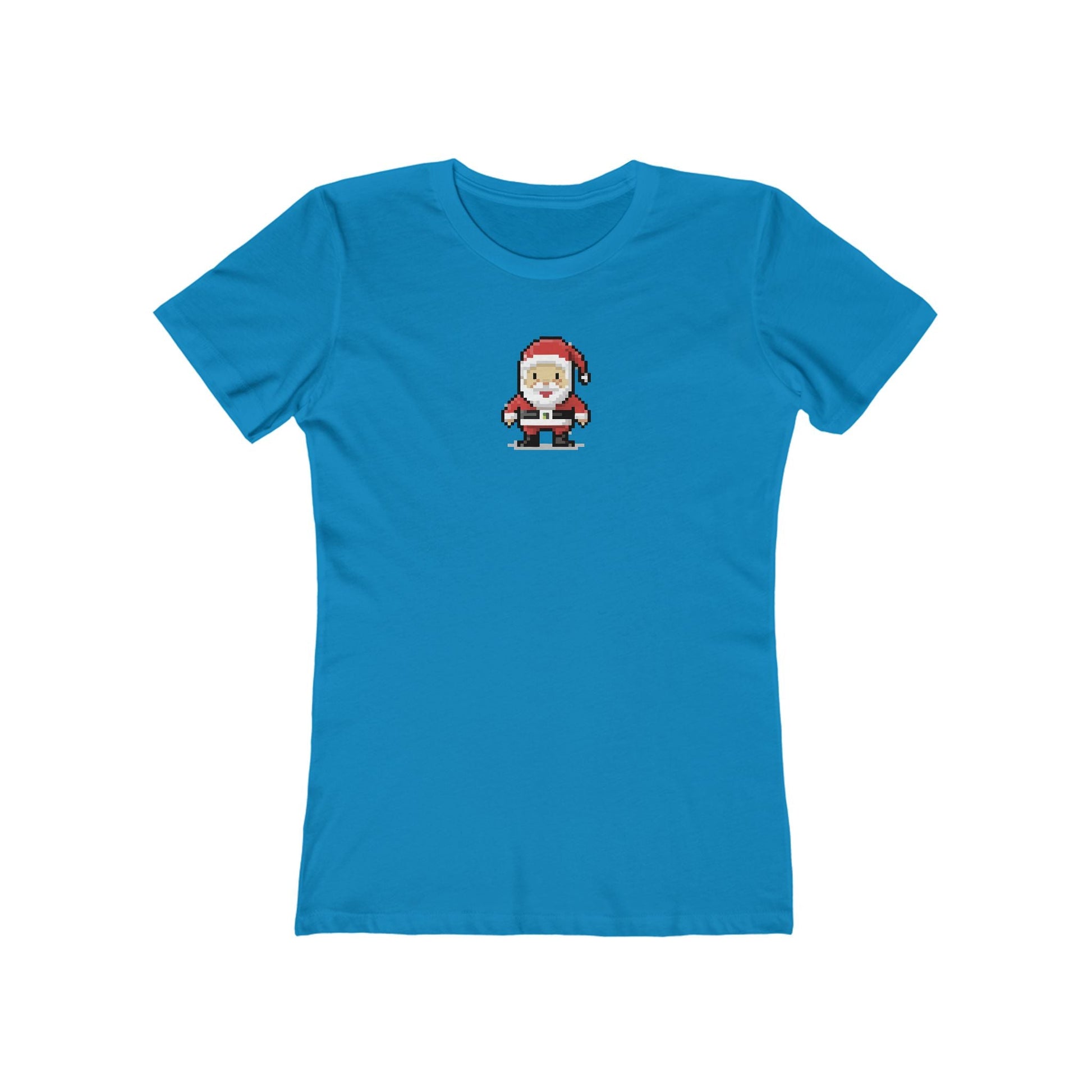 Solid-Turquoise-2XL T-Shirt 8-Bit Santa Women's T-Shirt | Slim Fit Shirt | Graphic Tee for Feminine Ladies