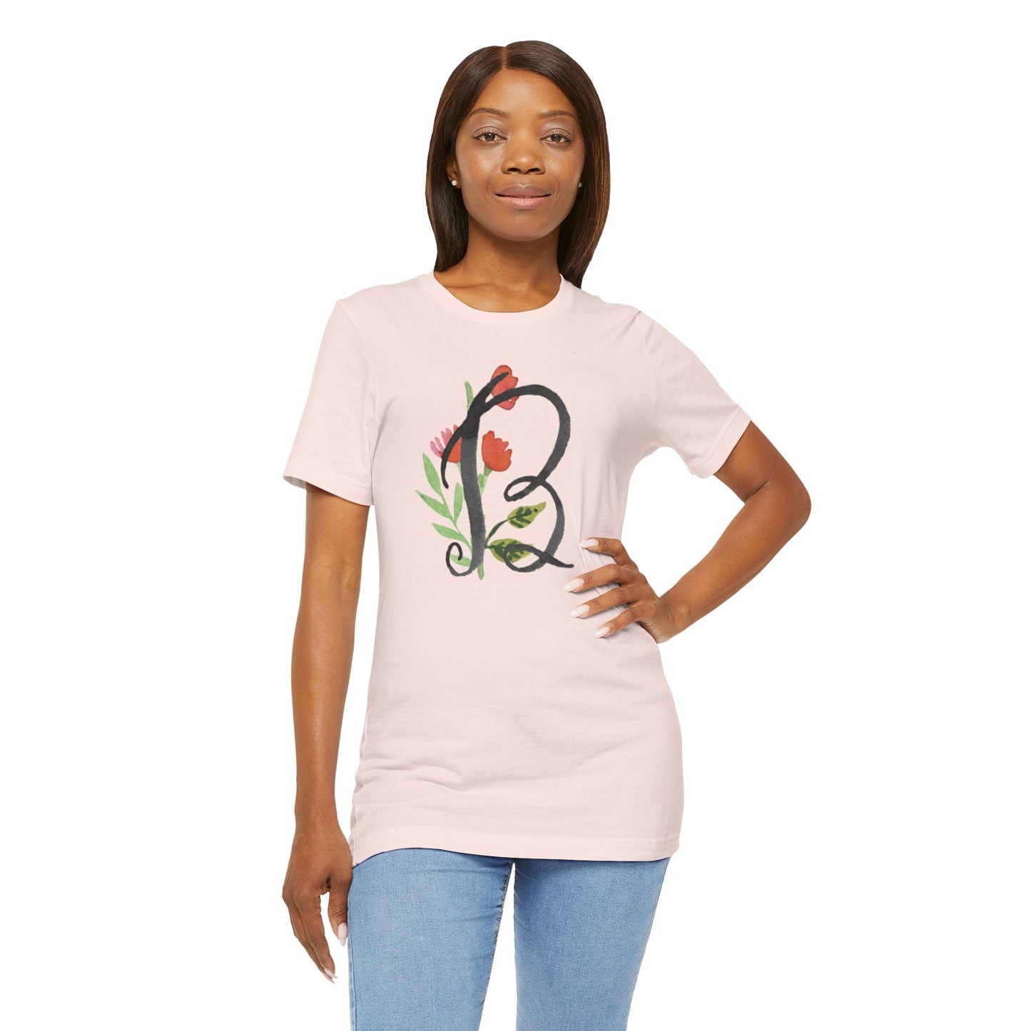 Clothing Stuff > Shirts & Tops > Unisex Jersey Tee Watercolor Flower Letter B T-Shirt – Garden Nerd Tee for Plant Moms
