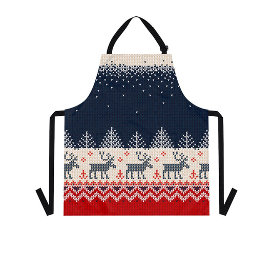 One-size-Black All Over Prints Ugly Reindeer Sweater Kitchen Apron | Knit-Effect Holiday Chef Gear | Secular Christmas Cooking