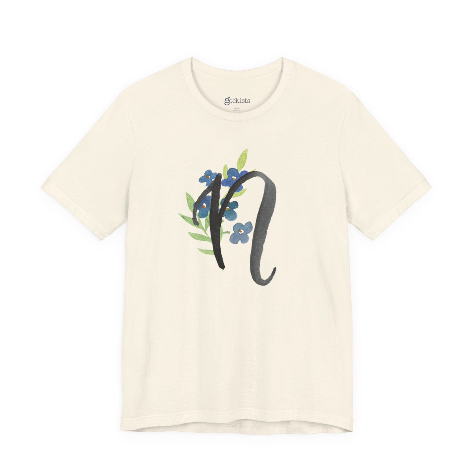 Clothing Stuff > Shirts & Tops > Unisex Jersey Tee Watercolor Flower Letter N T-Shirt – Garden Nerd Tee for Plant Moms
