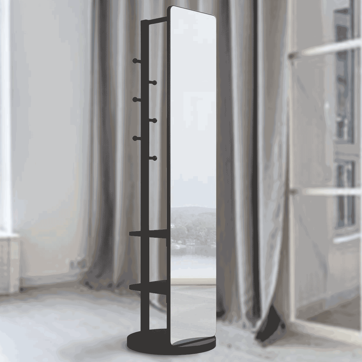 Closet Nerd’s 2-in-1 Dressing Mirror & Organizer | Space-Saving Rotating Stand in Walnut Wood