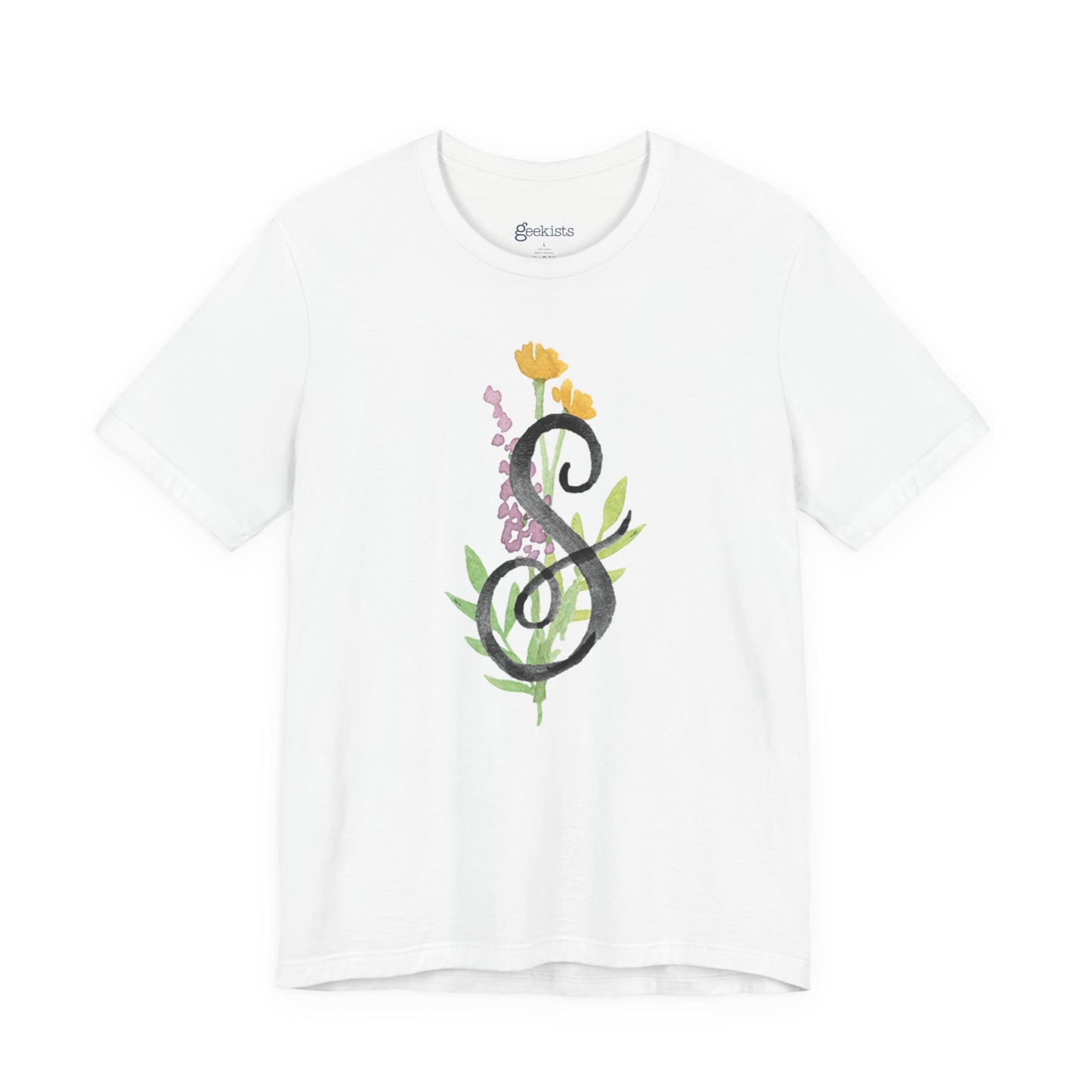 Clothing Stuff > Shirts & Tops > Unisex Jersey Tee Watercolor Flower Letter S T-Shirt – Garden Nerd Tee for Plant Moms