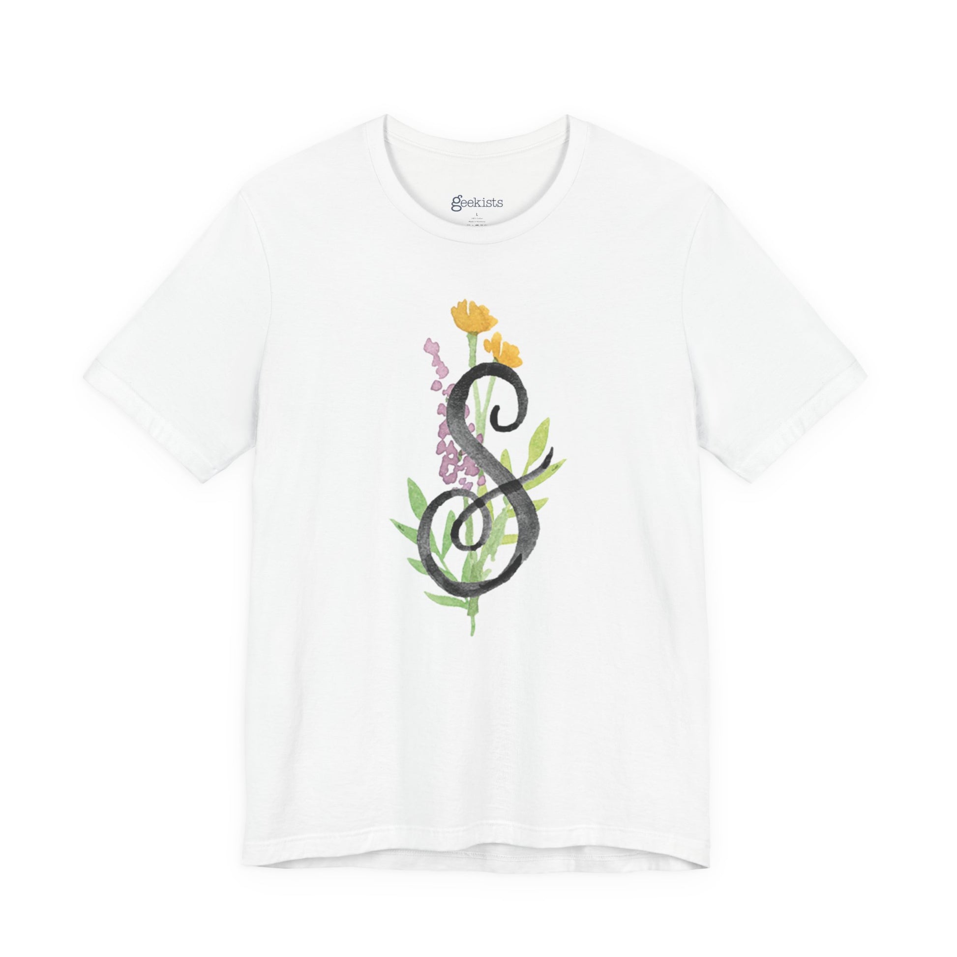 Clothing Stuff > Shirts & Tops > Unisex Jersey Tee Watercolor Flower Letter S T-Shirt – Garden Nerd Tee for Plant Moms