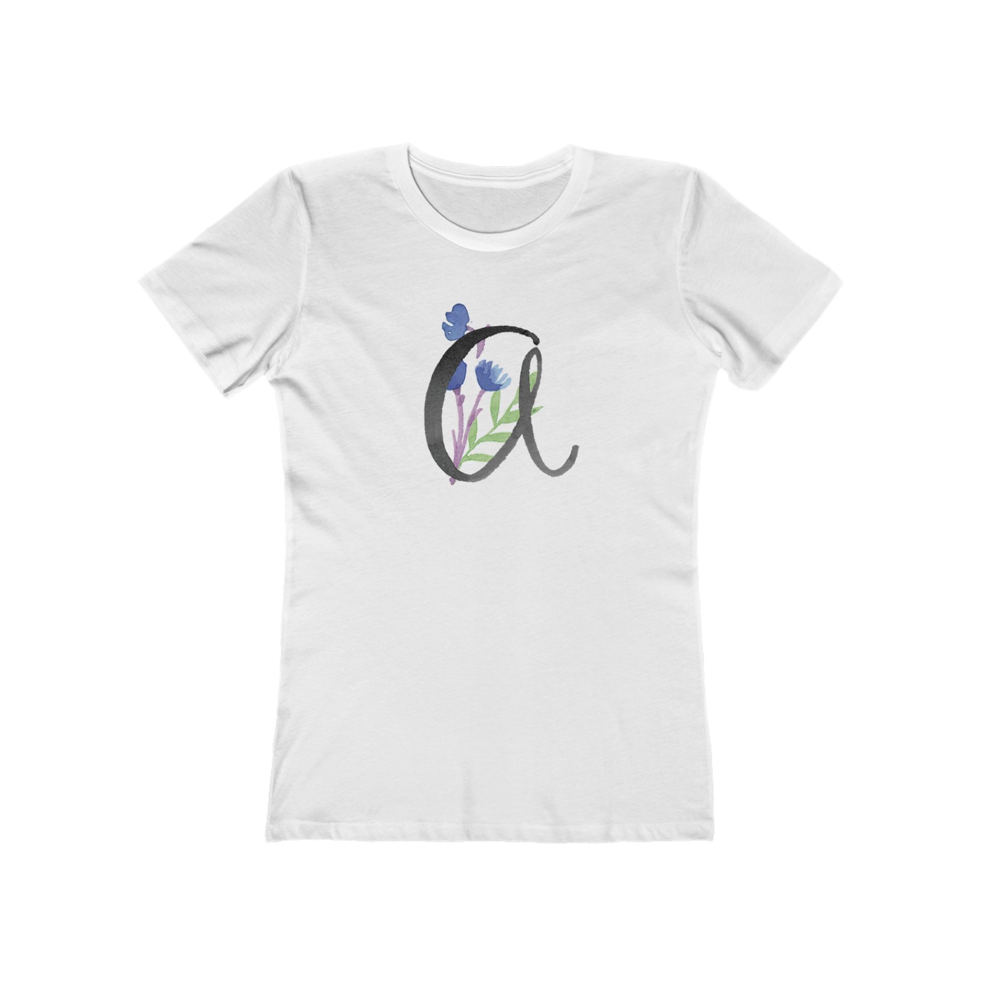 Clothing Stuff > Shirts & Tops > Women's Slim Fit Tee Watercolor Flower Letter A T-Shirt – Garden Nerd Tee for Plant Moms