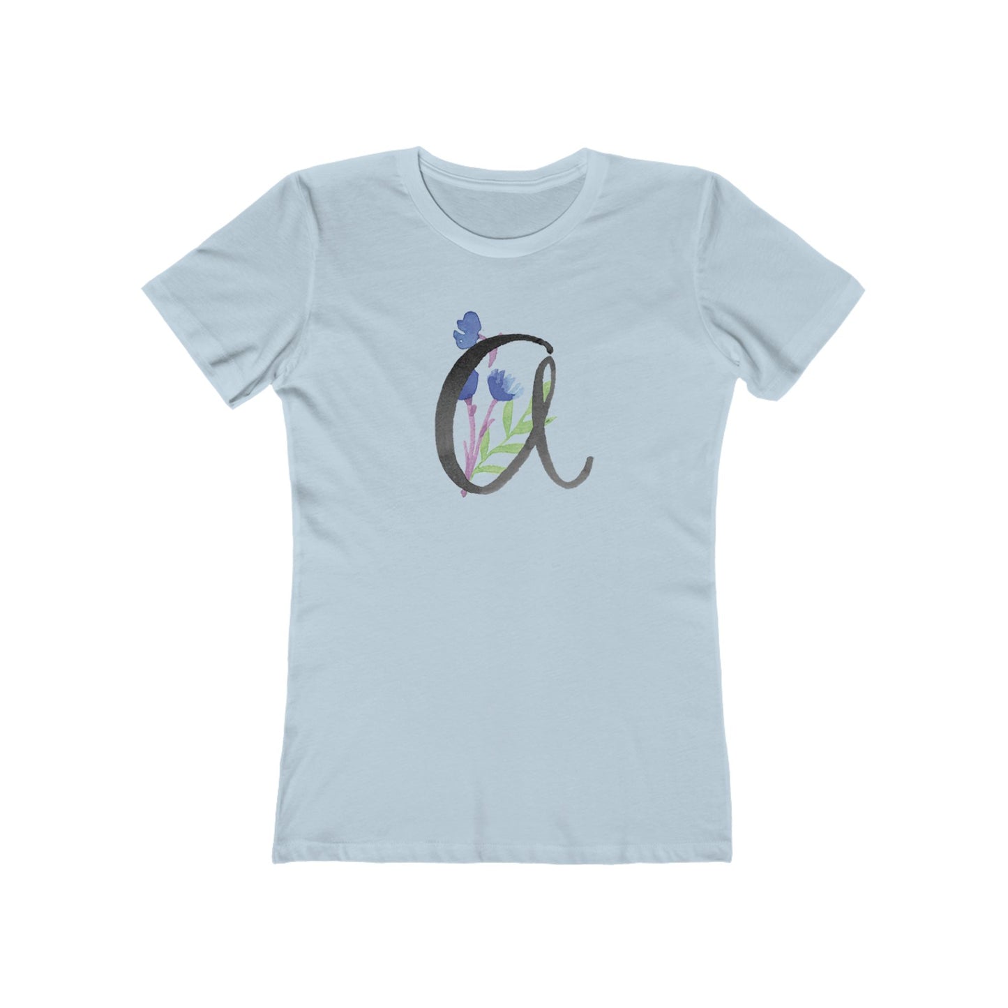 Clothing Stuff > Shirts & Tops > Women's Slim Fit Tee Watercolor Flower Letter A T-Shirt – Garden Nerd Tee for Plant Moms