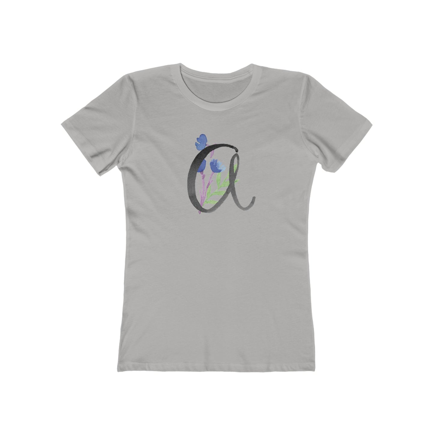 Clothing Stuff > Shirts & Tops > Women's Slim Fit Tee Watercolor Flower Letter A T-Shirt – Garden Nerd Tee for Plant Moms