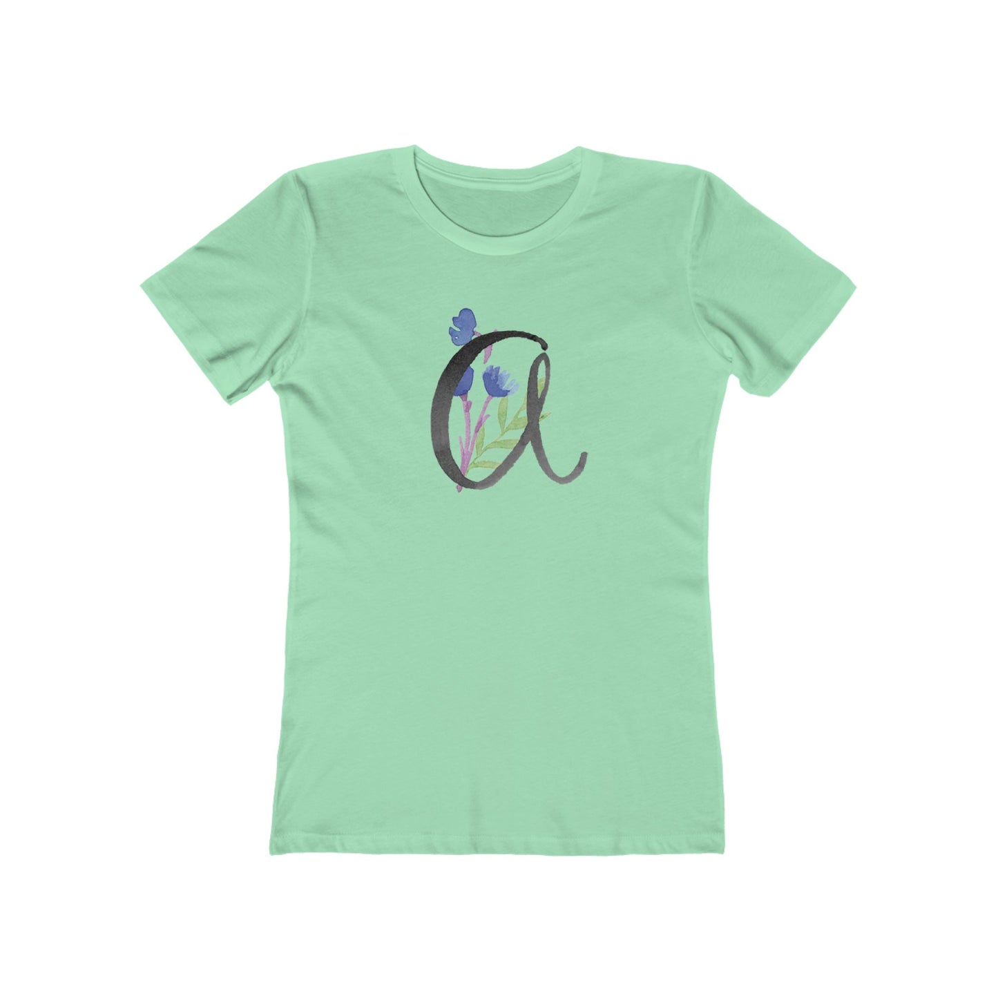 Clothing Stuff > Shirts & Tops > Women's Slim Fit Tee Watercolor Flower Letter A T-Shirt – Garden Nerd Tee for Plant Moms