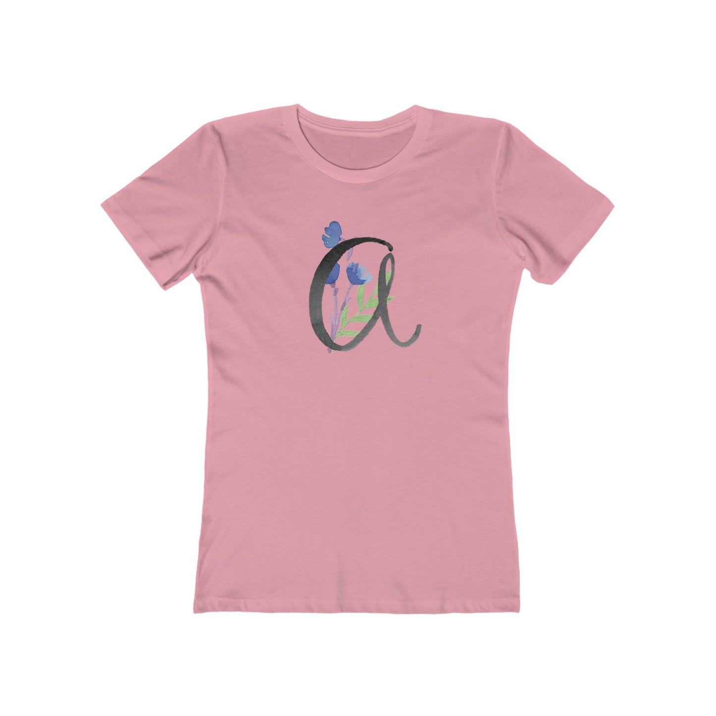 Clothing Stuff > Shirts & Tops > Women's Slim Fit Tee Watercolor Flower Letter A T-Shirt – Garden Nerd Tee for Plant Moms