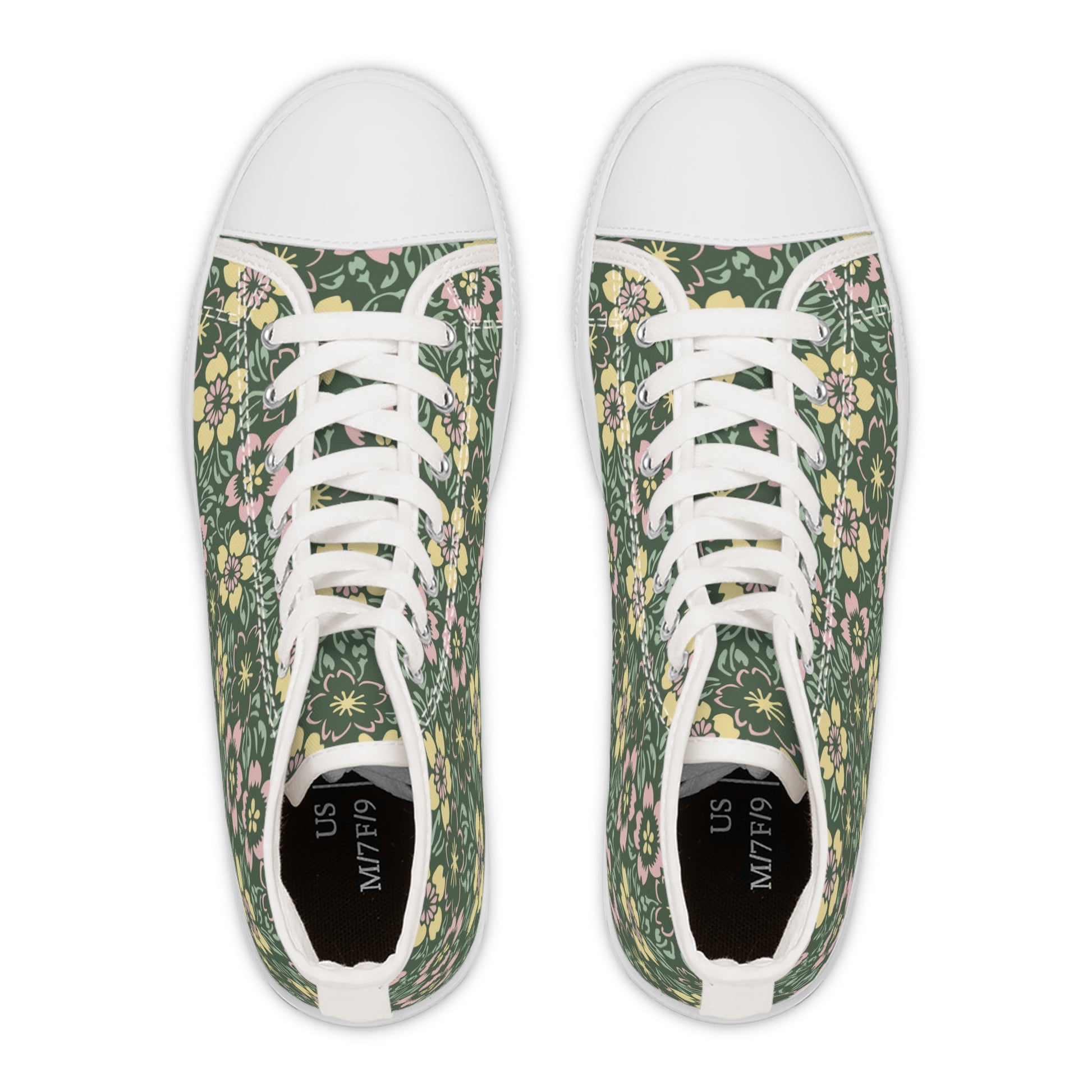 Shoes Cute Retro Floral Women’s High-Top Sneakers | Happy Green Garden Fresh Shoes for Flower Lovers