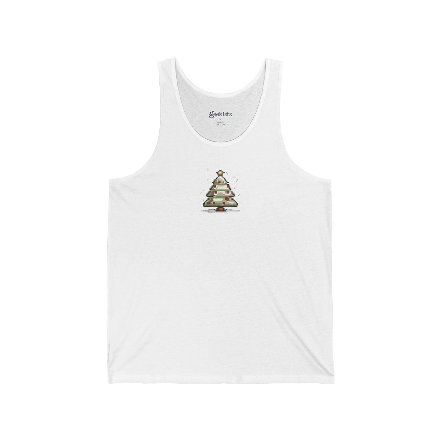 2XL-White Tank Top 8-Bit Xmas Tree Unisex Tank Top | Lightweight Jersey Tank | Graphic Shirts for Summer