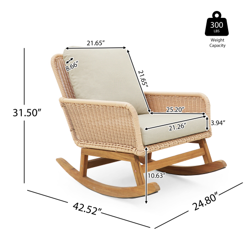 Furniture Indoor Outdoor Wooden Rocking Chair with Cushions | Cozy Reading Chair for Book Nerds Small Spaces | 1pc 2pc 3pc