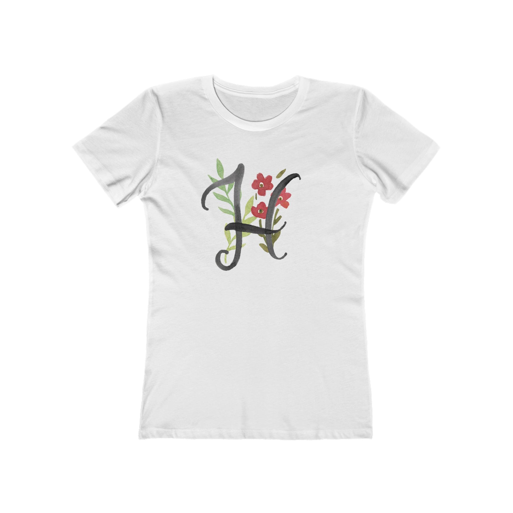 Clothing Stuff > Shirts & Tops > Women's Slim Fit Tee Watercolor Flower Letter H T-Shirt – Garden Nerd Tee for Plant Moms