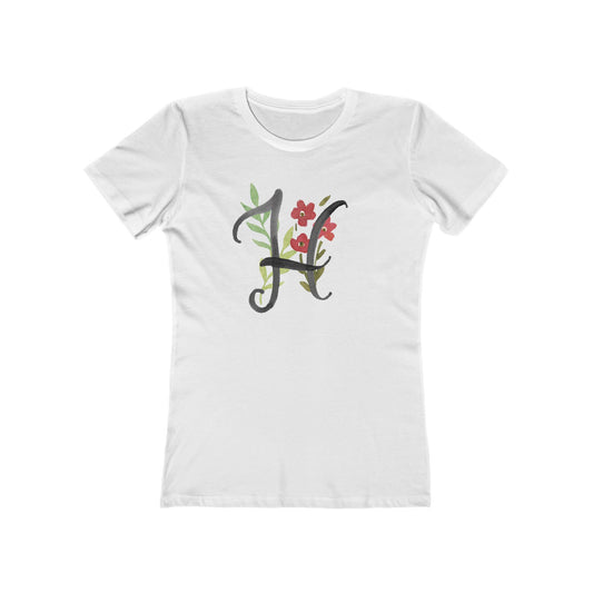Clothing Stuff > Shirts & Tops > Women's Slim Fit Tee Watercolor Flower Letter H T-Shirt – Garden Nerd Tee for Plant Moms