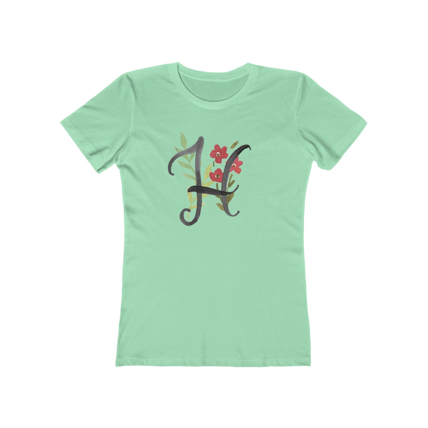 Clothing Stuff > Shirts & Tops > Women's Slim Fit Tee Watercolor Flower Letter H T-Shirt – Garden Nerd Tee for Plant Moms