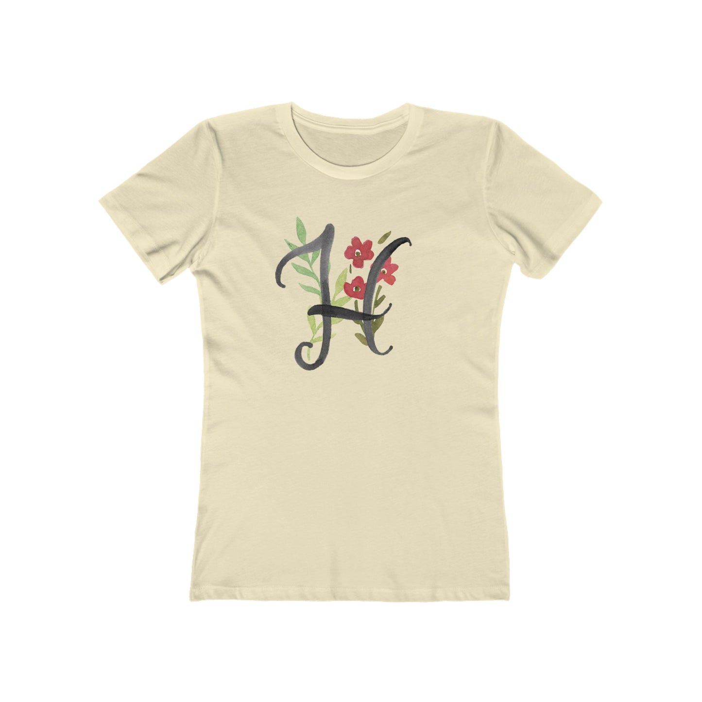 Clothing Stuff > Shirts & Tops > Women's Slim Fit Tee Watercolor Flower Letter H T-Shirt – Garden Nerd Tee for Plant Moms