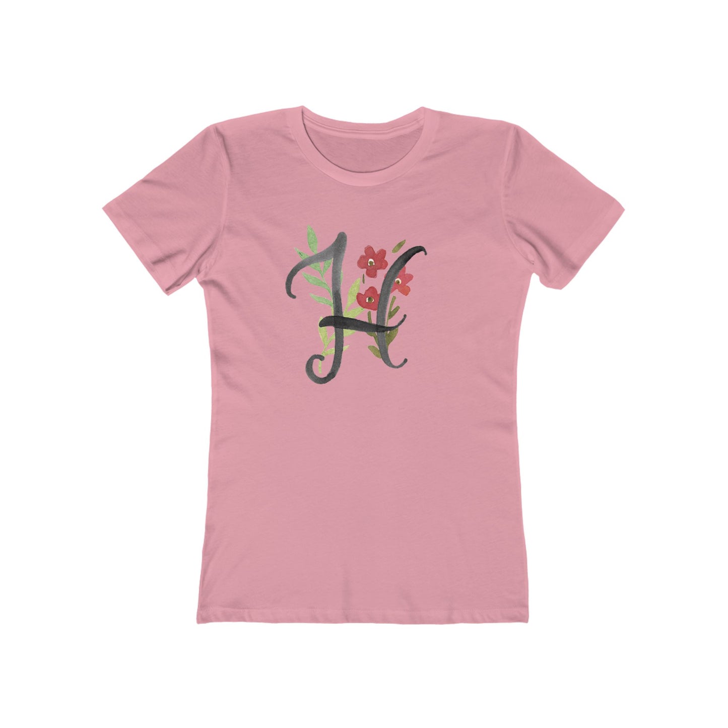 Clothing Stuff > Shirts & Tops > Women's Slim Fit Tee Watercolor Flower Letter H T-Shirt – Garden Nerd Tee for Plant Moms