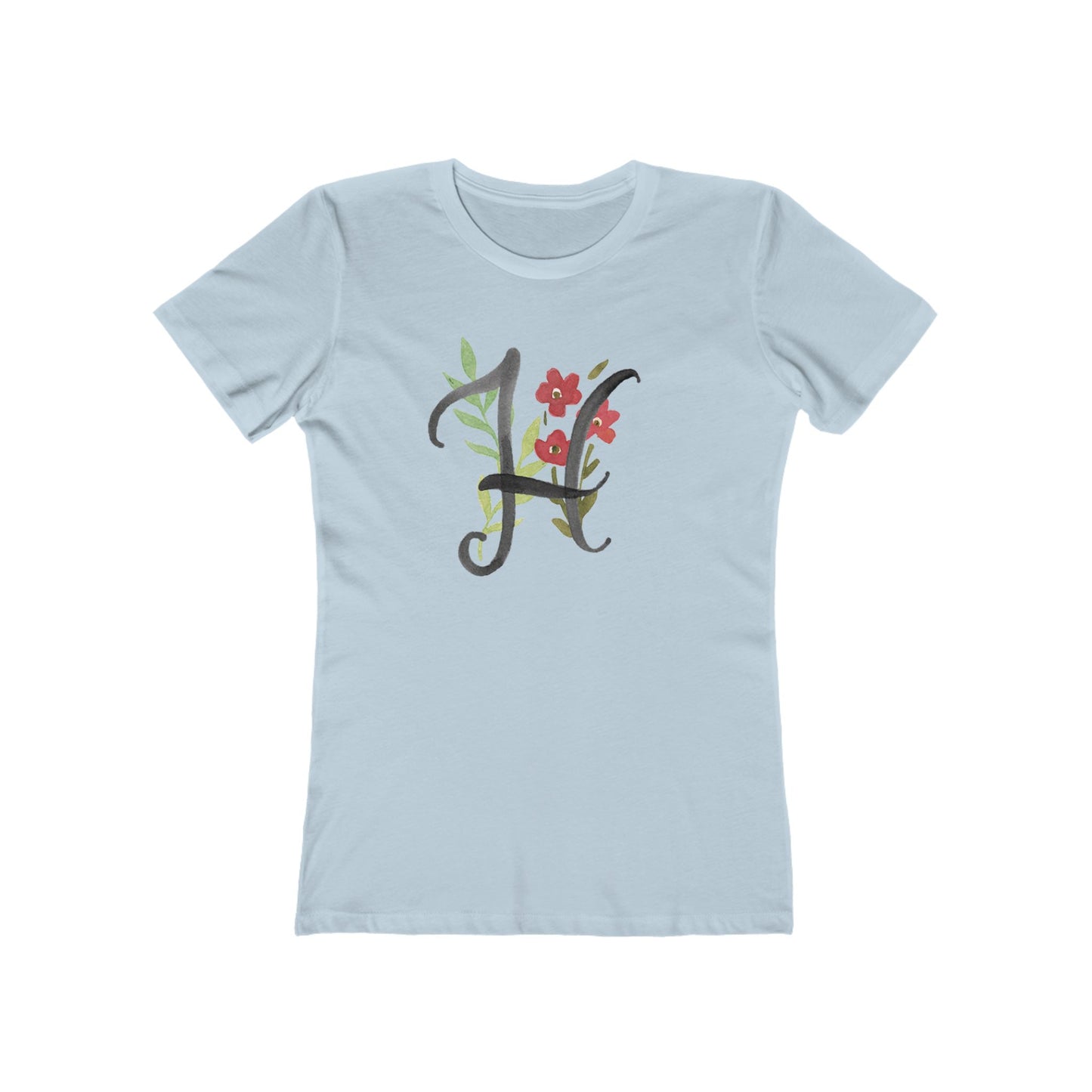 Clothing Stuff > Shirts & Tops > Women's Slim Fit Tee Watercolor Flower Letter H T-Shirt – Garden Nerd Tee for Plant Moms