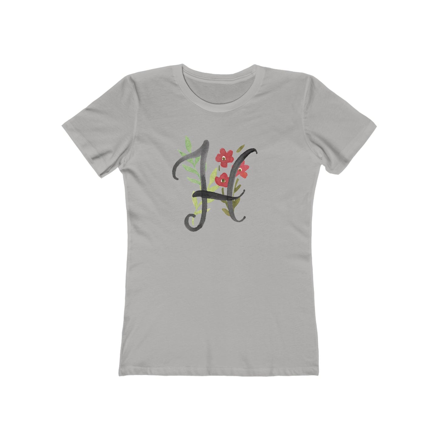Clothing Stuff > Shirts & Tops > Women's Slim Fit Tee Watercolor Flower Letter H T-Shirt – Garden Nerd Tee for Plant Moms