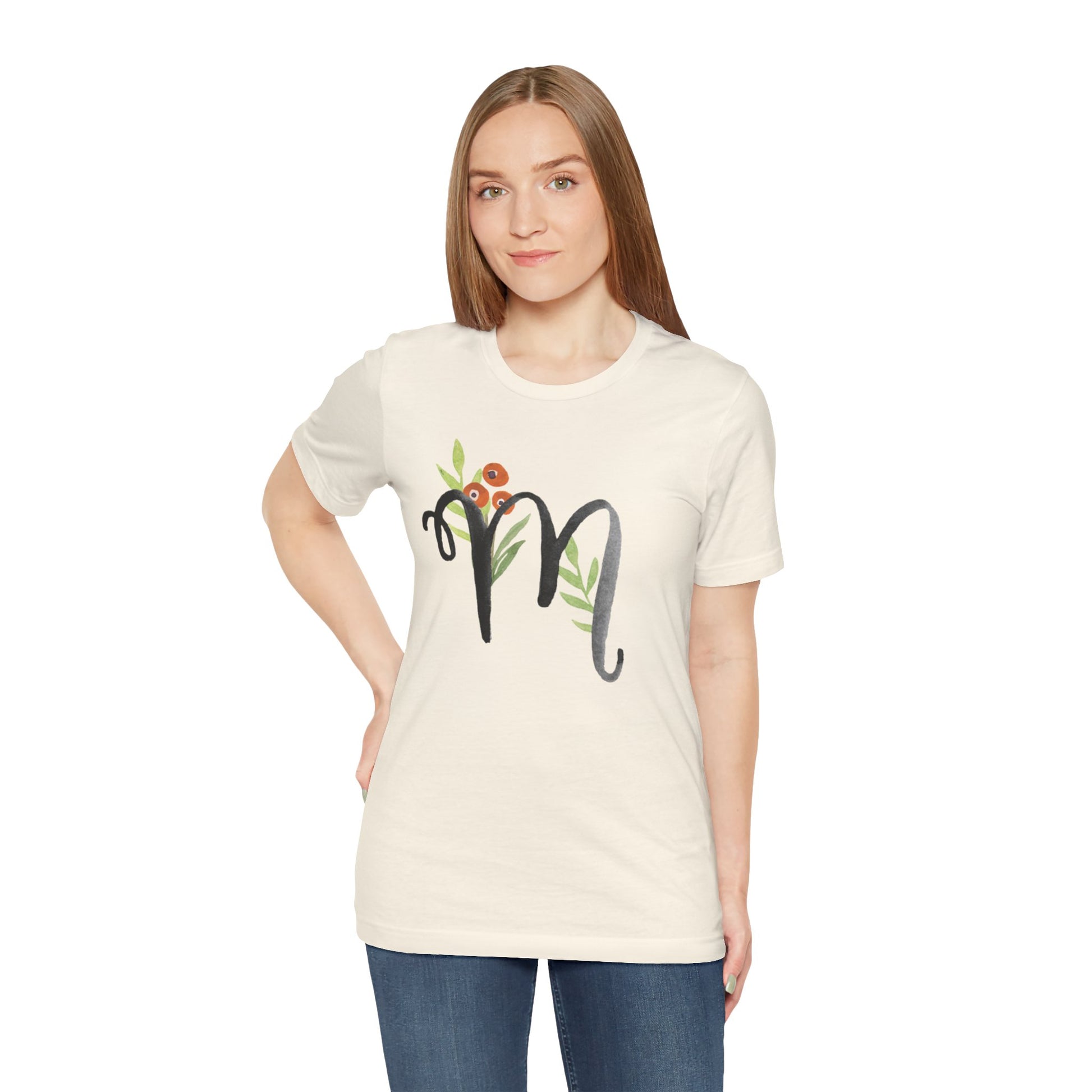 Clothing Stuff > Shirts & Tops > Unisex Jersey Tee Watercolor Flower Letter M T-Shirt – Garden Nerd Tee for Plant Moms