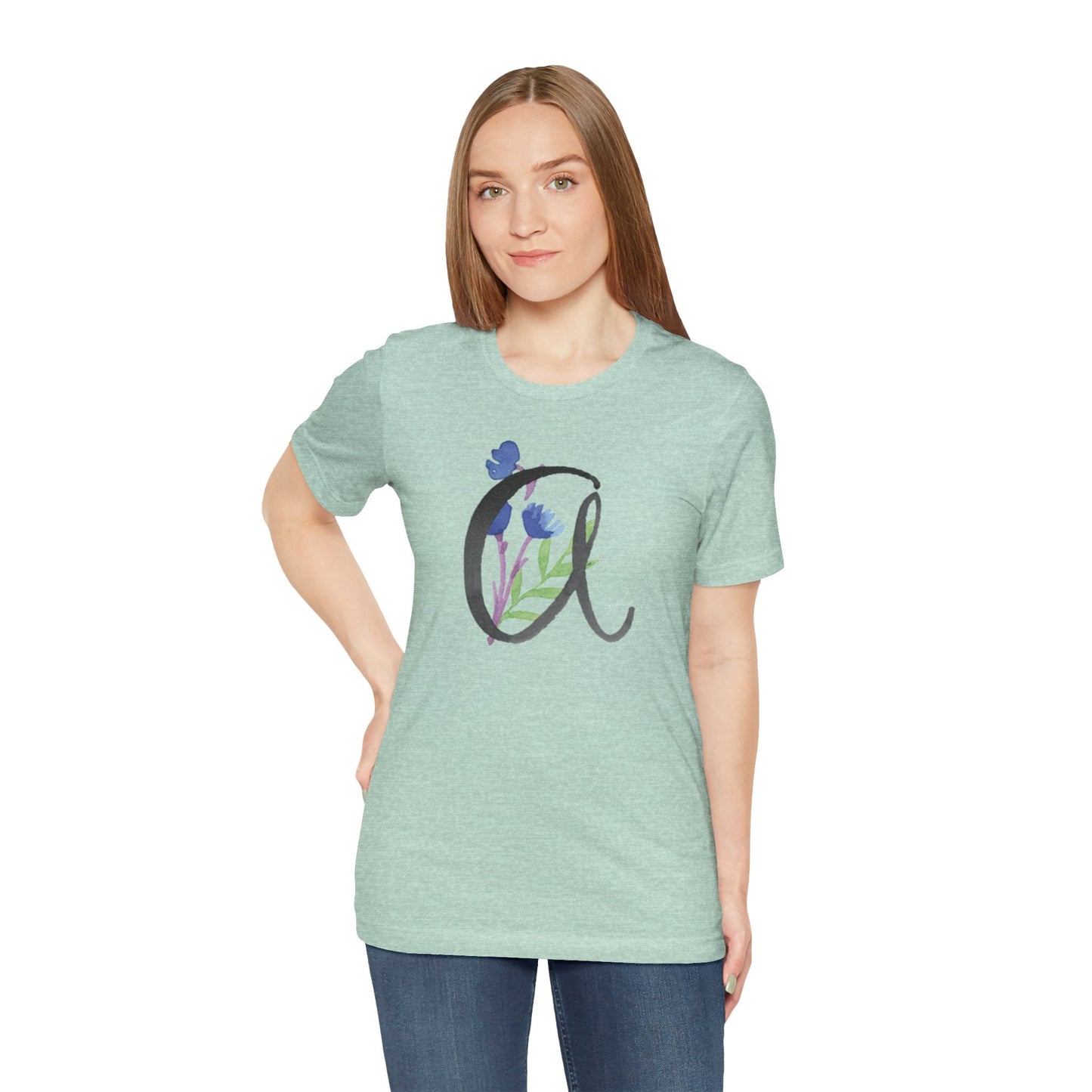 Clothing Stuff > Shirts & Tops > Unisex Jersey Tee Watercolor Flower Letter A T-Shirt – Garden Nerd Tee for Plant Moms