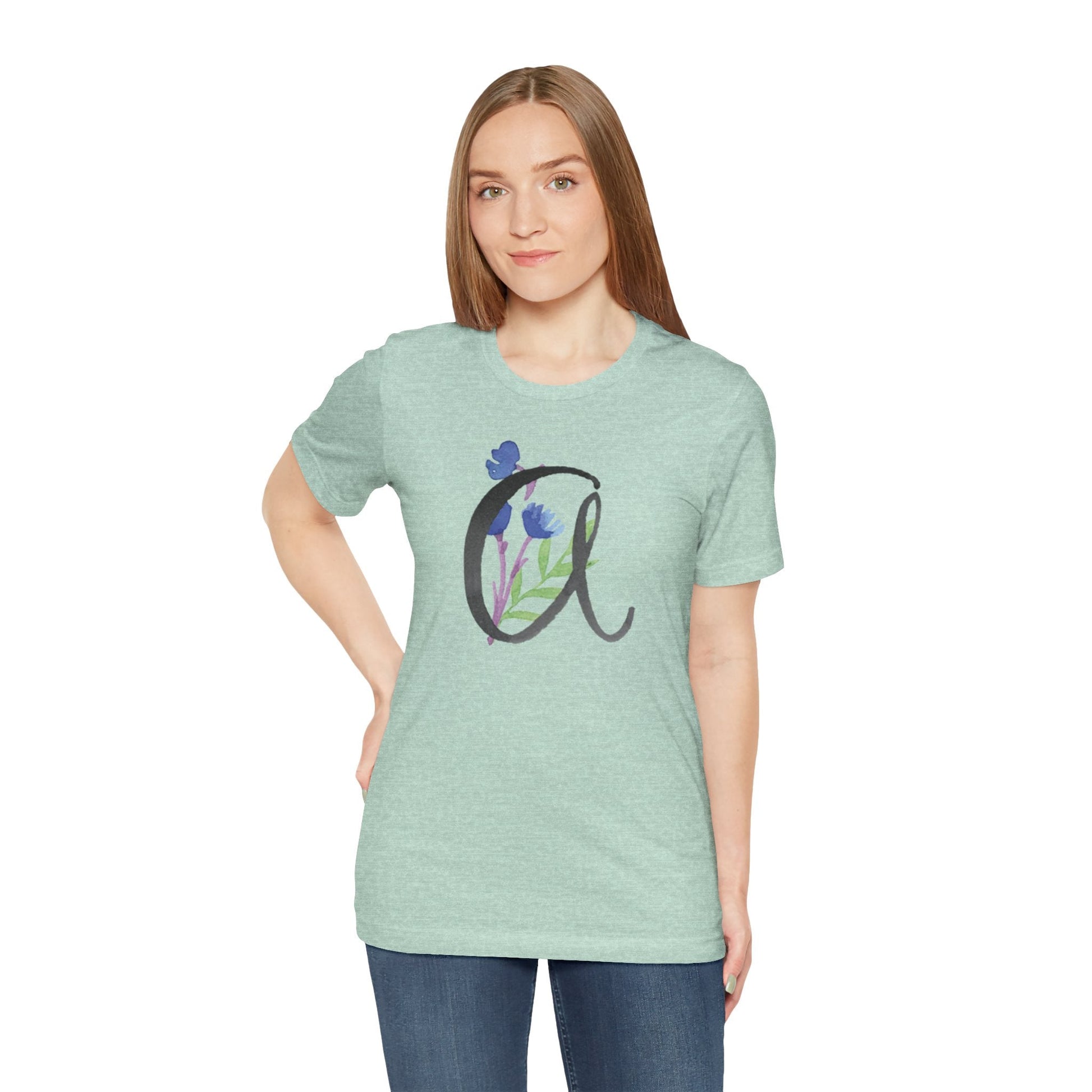 Clothing Stuff > Shirts & Tops > Unisex Jersey Tee Watercolor Flower Letter A T-Shirt – Garden Nerd Tee for Plant Moms
