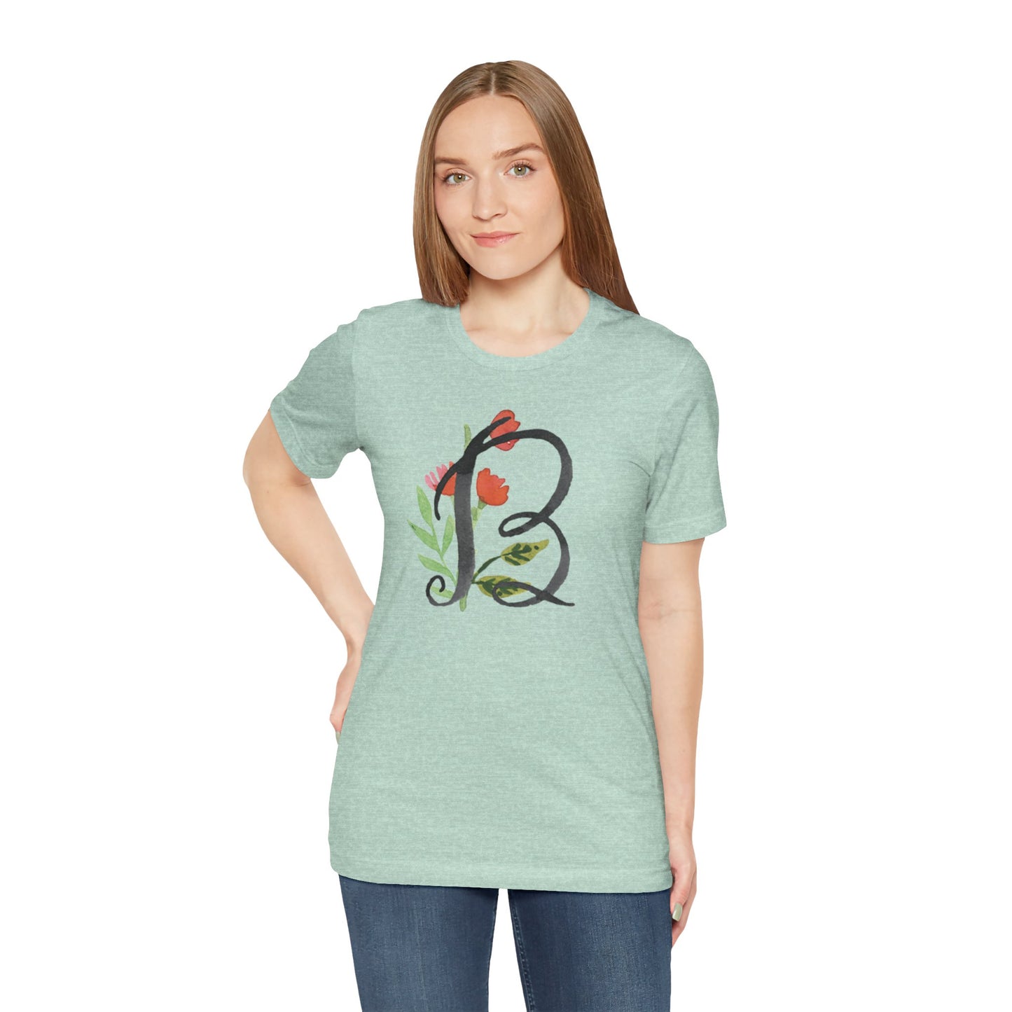 Clothing Stuff > Shirts & Tops > Unisex Jersey Tee Watercolor Flower Letter B T-Shirt – Garden Nerd Tee for Plant Moms