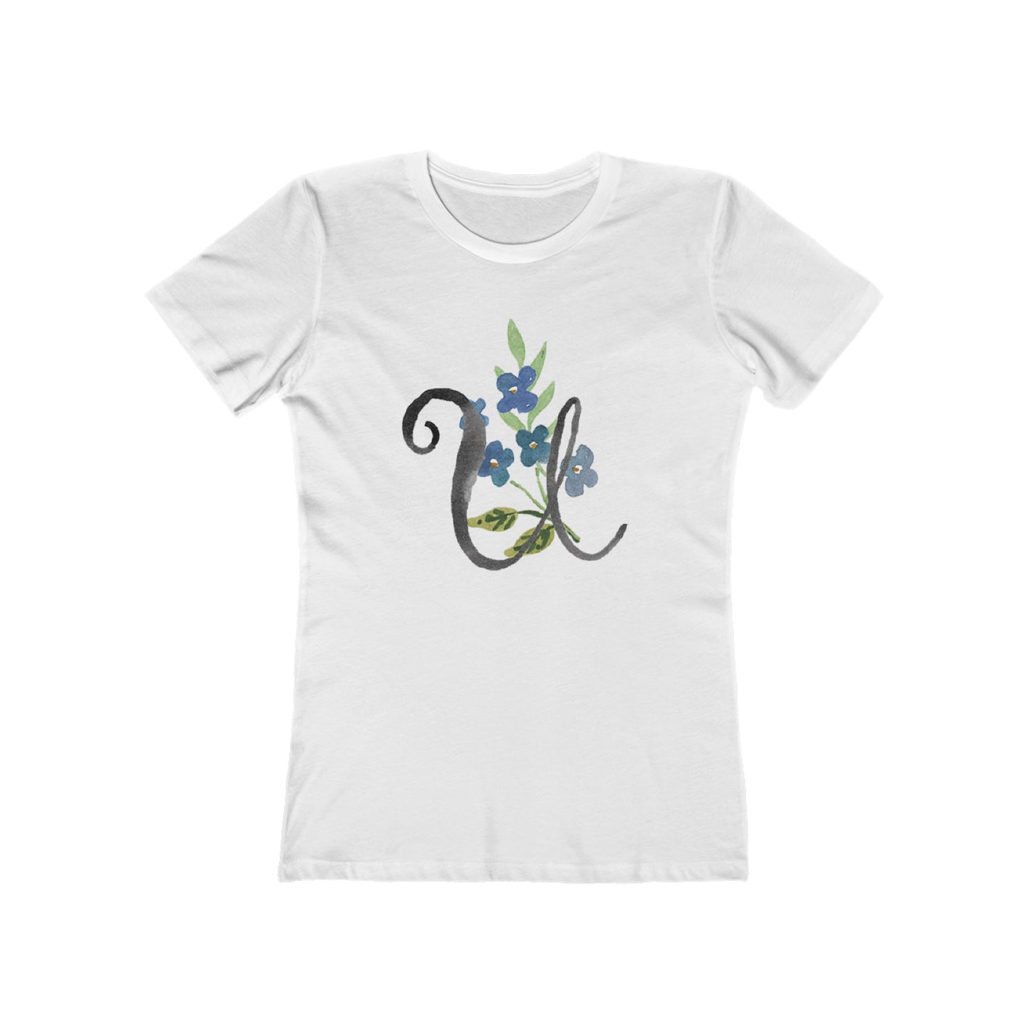 Clothing Stuff > Shirts & Tops > Women's Slim Fit Tee Watercolor Flower Letter U T-Shirt – Garden Nerd Tee for Plant Moms