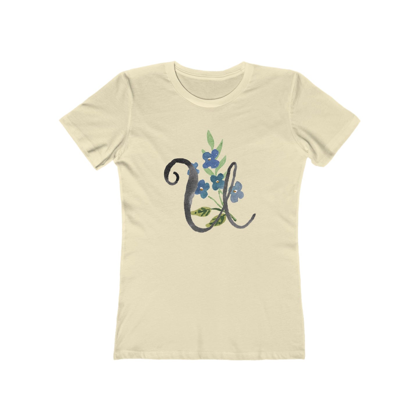 Clothing Stuff > Shirts & Tops > Women's Slim Fit Tee Watercolor Flower Letter U T-Shirt – Garden Nerd Tee for Plant Moms