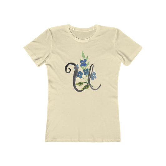 Clothing Stuff > Shirts & Tops > Women's Slim Fit Tee Watercolor Flower Letter U T-Shirt – Garden Nerd Tee for Plant Moms