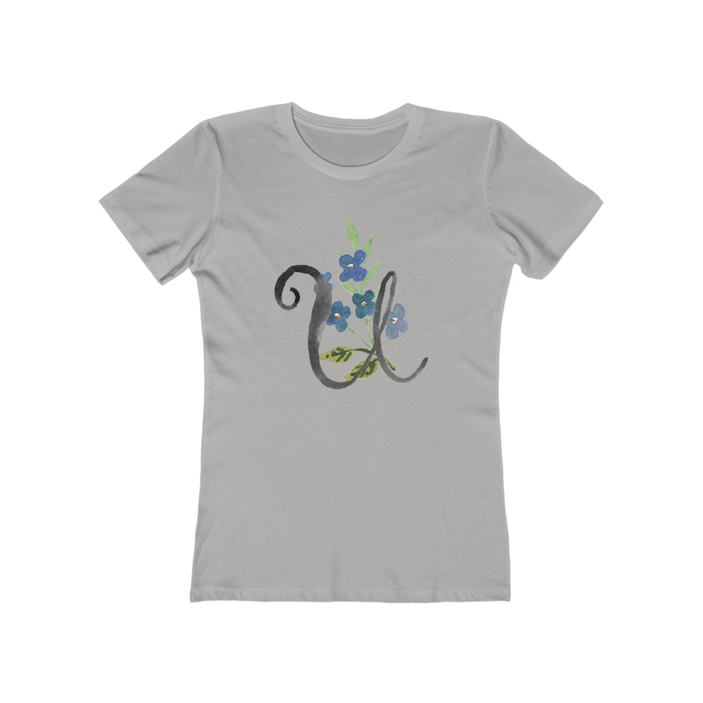 Clothing Stuff > Shirts & Tops > Women's Slim Fit Tee Watercolor Flower Letter U T-Shirt – Garden Nerd Tee for Plant Moms