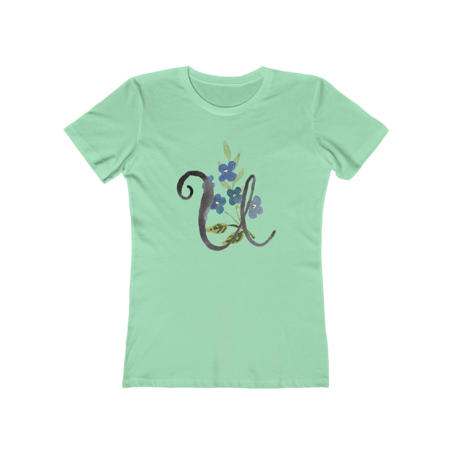 Clothing Stuff > Shirts & Tops > Women's Slim Fit Tee Watercolor Flower Letter U T-Shirt – Garden Nerd Tee for Plant Moms