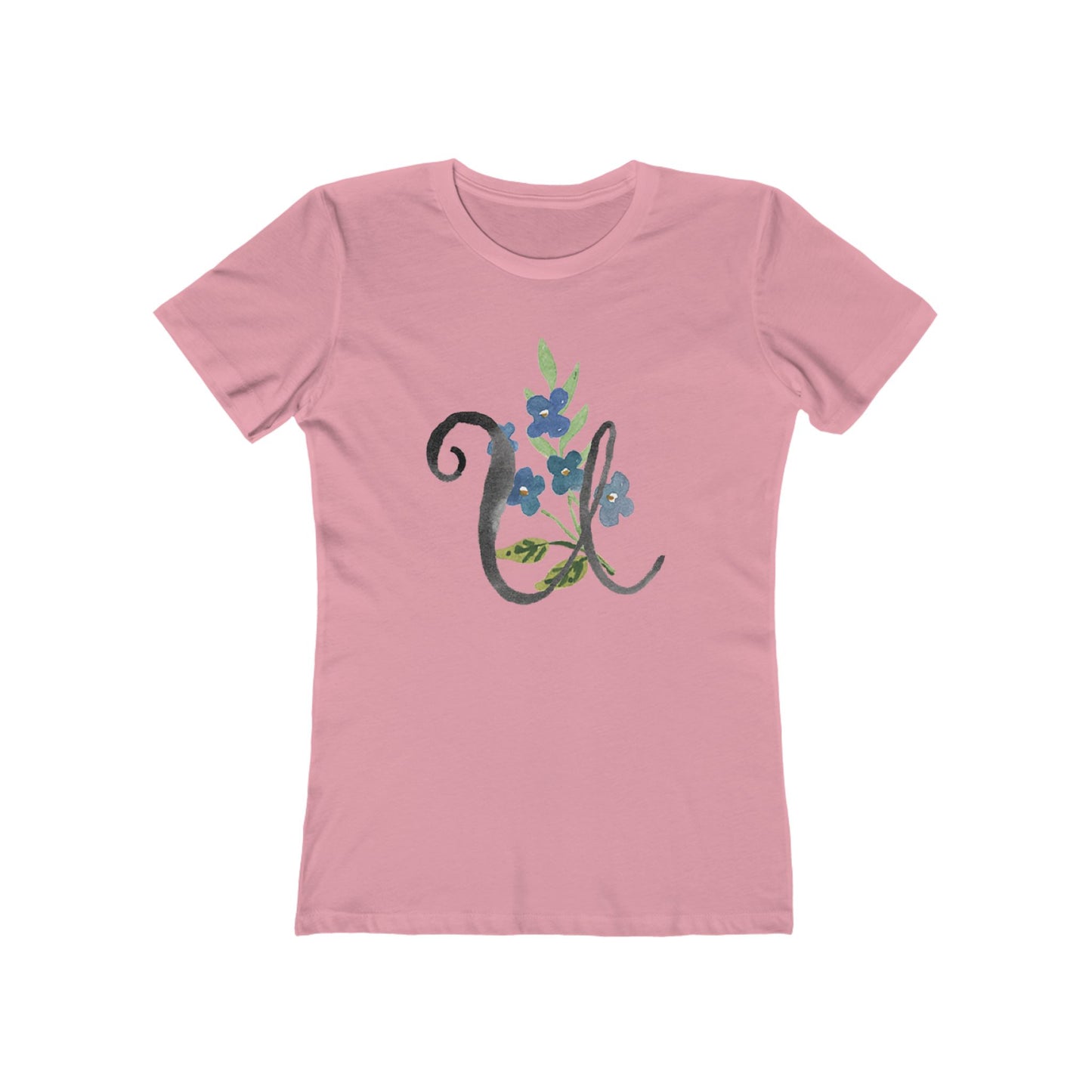 Clothing Stuff > Shirts & Tops > Women's Slim Fit Tee Watercolor Flower Letter U T-Shirt – Garden Nerd Tee for Plant Moms