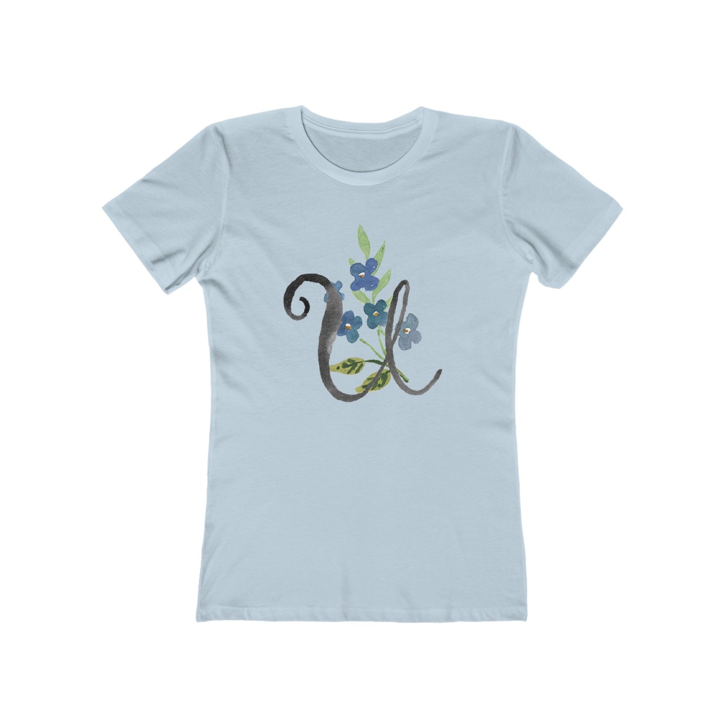 Clothing Stuff > Shirts & Tops > Women's Slim Fit Tee Watercolor Flower Letter U T-Shirt – Garden Nerd Tee for Plant Moms