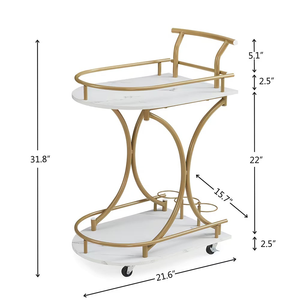 Gold & White Rolling Drink Cart | Chic Bar Console for Stylish Apartment Living