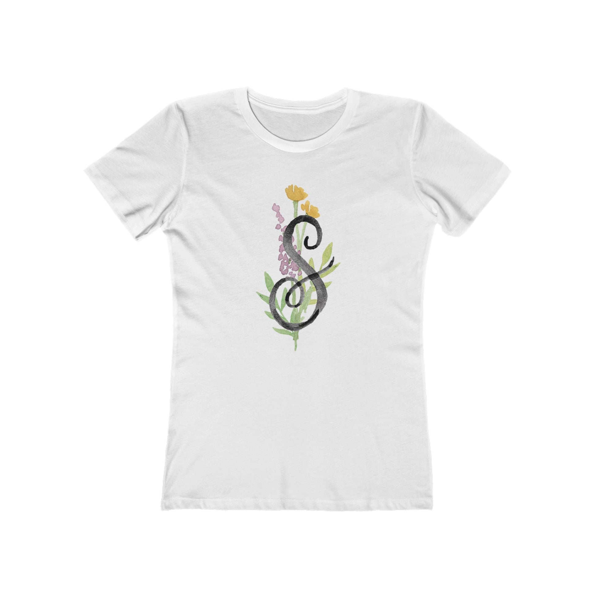 Clothing Stuff > Shirts & Tops > Women's Slim Fit Tee Watercolor Flower Letter S T-Shirt – Garden Nerd Tee for Plant Moms
