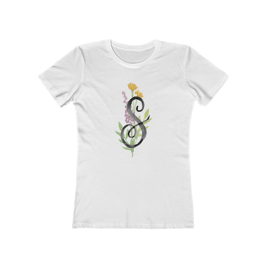 Clothing Stuff > Shirts & Tops > Women's Slim Fit Tee Watercolor Flower Letter S T-Shirt – Garden Nerd Tee for Plant Moms