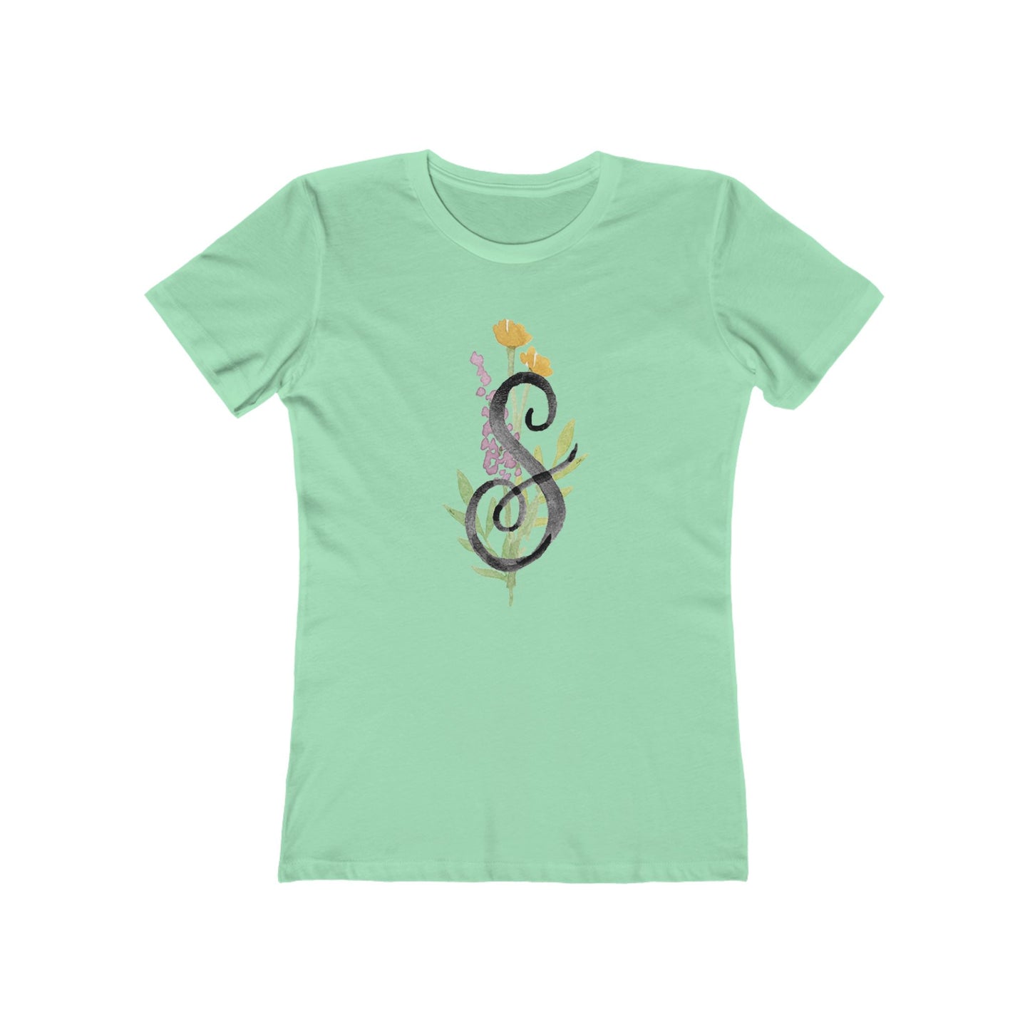 Clothing Stuff > Shirts & Tops > Women's Slim Fit Tee Watercolor Flower Letter S T-Shirt – Garden Nerd Tee for Plant Moms