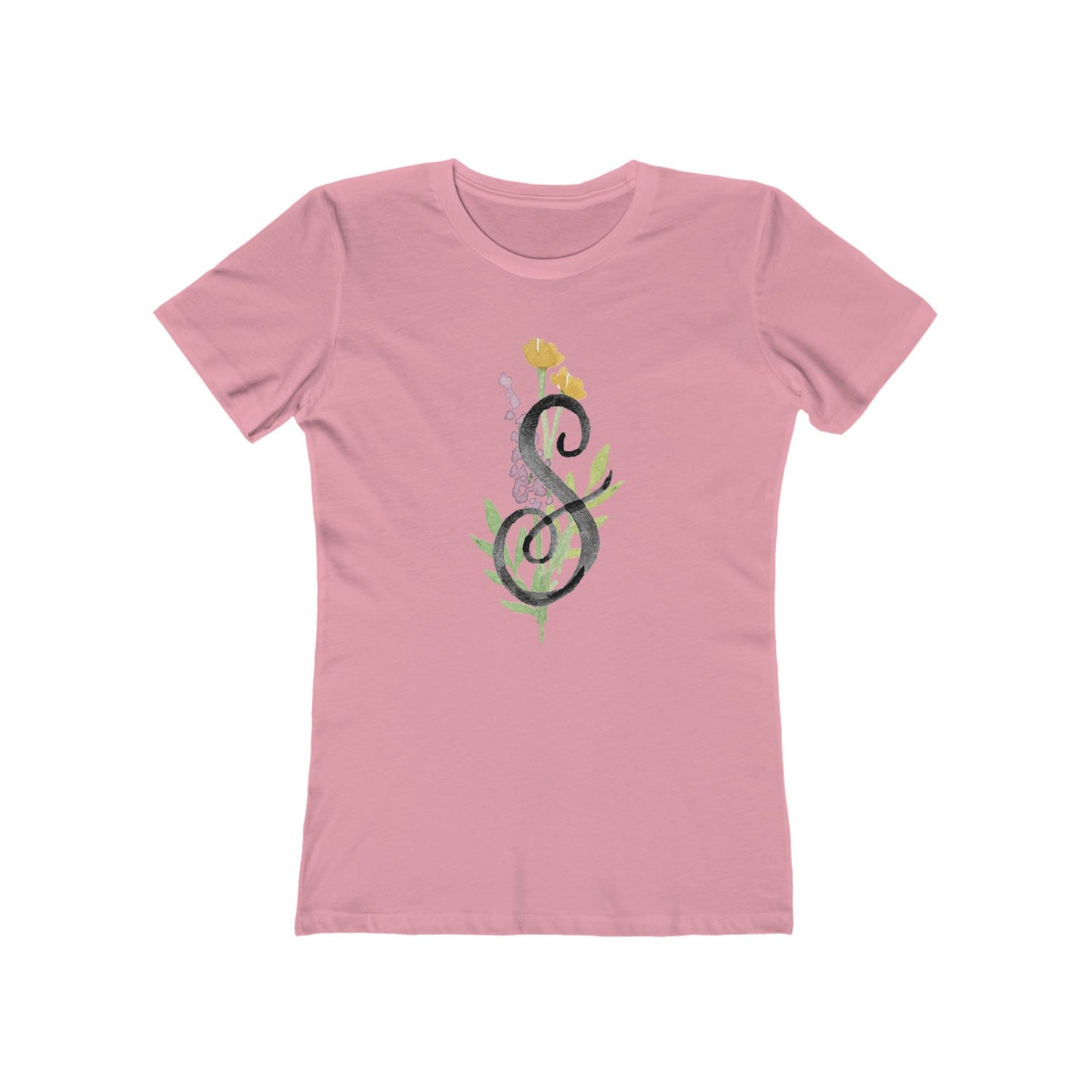 Clothing Stuff > Shirts & Tops > Women's Slim Fit Tee Watercolor Flower Letter S T-Shirt – Garden Nerd Tee for Plant Moms