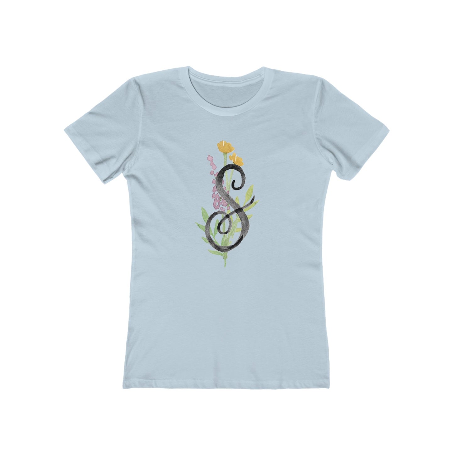 Clothing Stuff > Shirts & Tops > Women's Slim Fit Tee Watercolor Flower Letter S T-Shirt – Garden Nerd Tee for Plant Moms