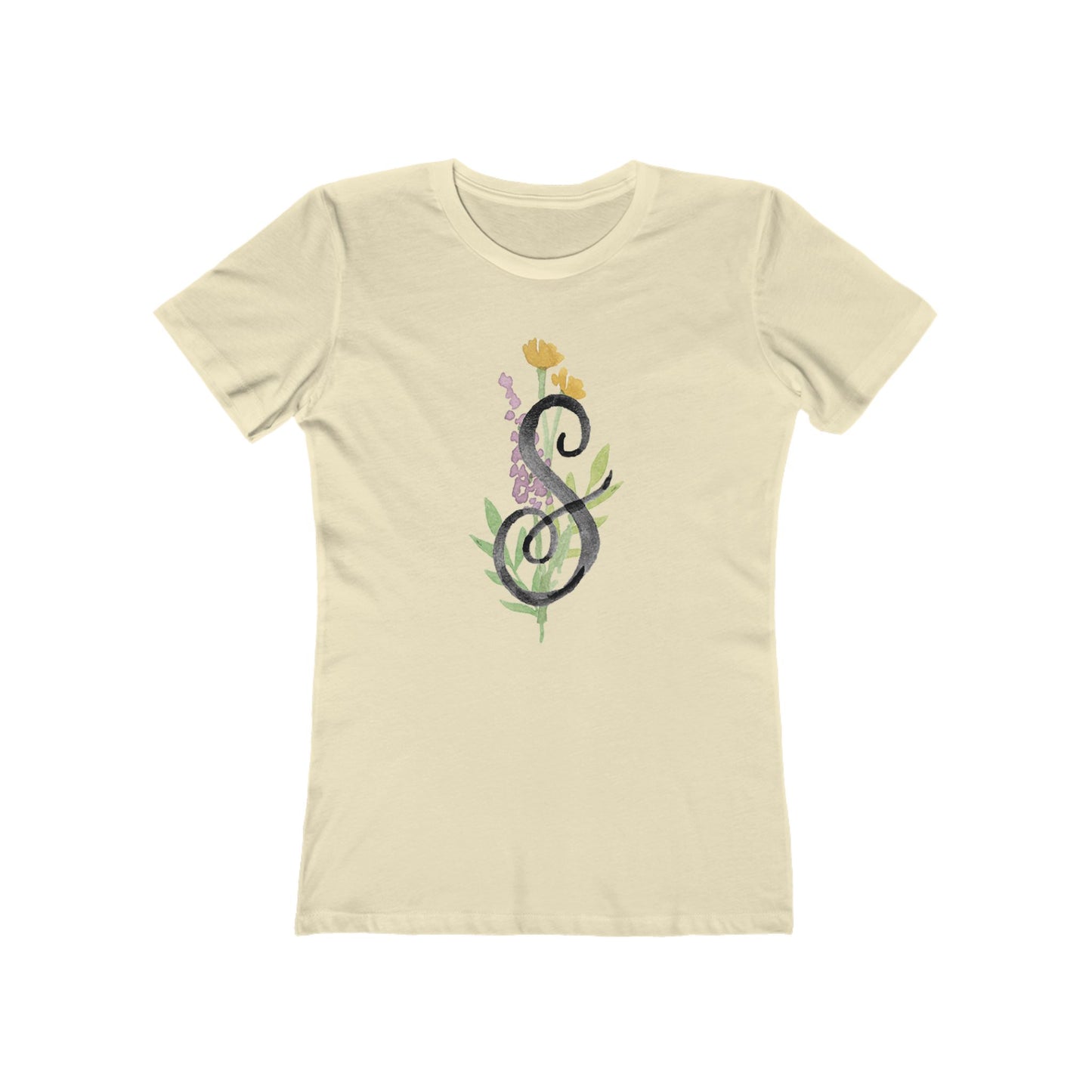 Clothing Stuff > Shirts & Tops > Women's Slim Fit Tee Watercolor Flower Letter S T-Shirt – Garden Nerd Tee for Plant Moms