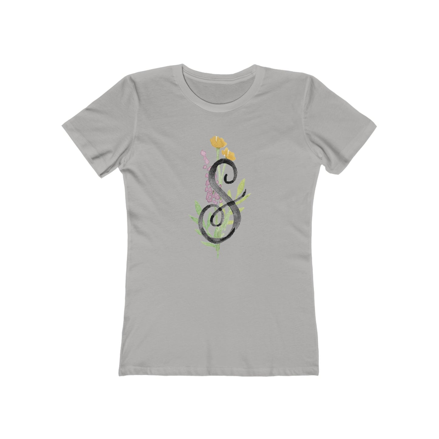 Clothing Stuff > Shirts & Tops > Women's Slim Fit Tee Watercolor Flower Letter S T-Shirt – Garden Nerd Tee for Plant Moms