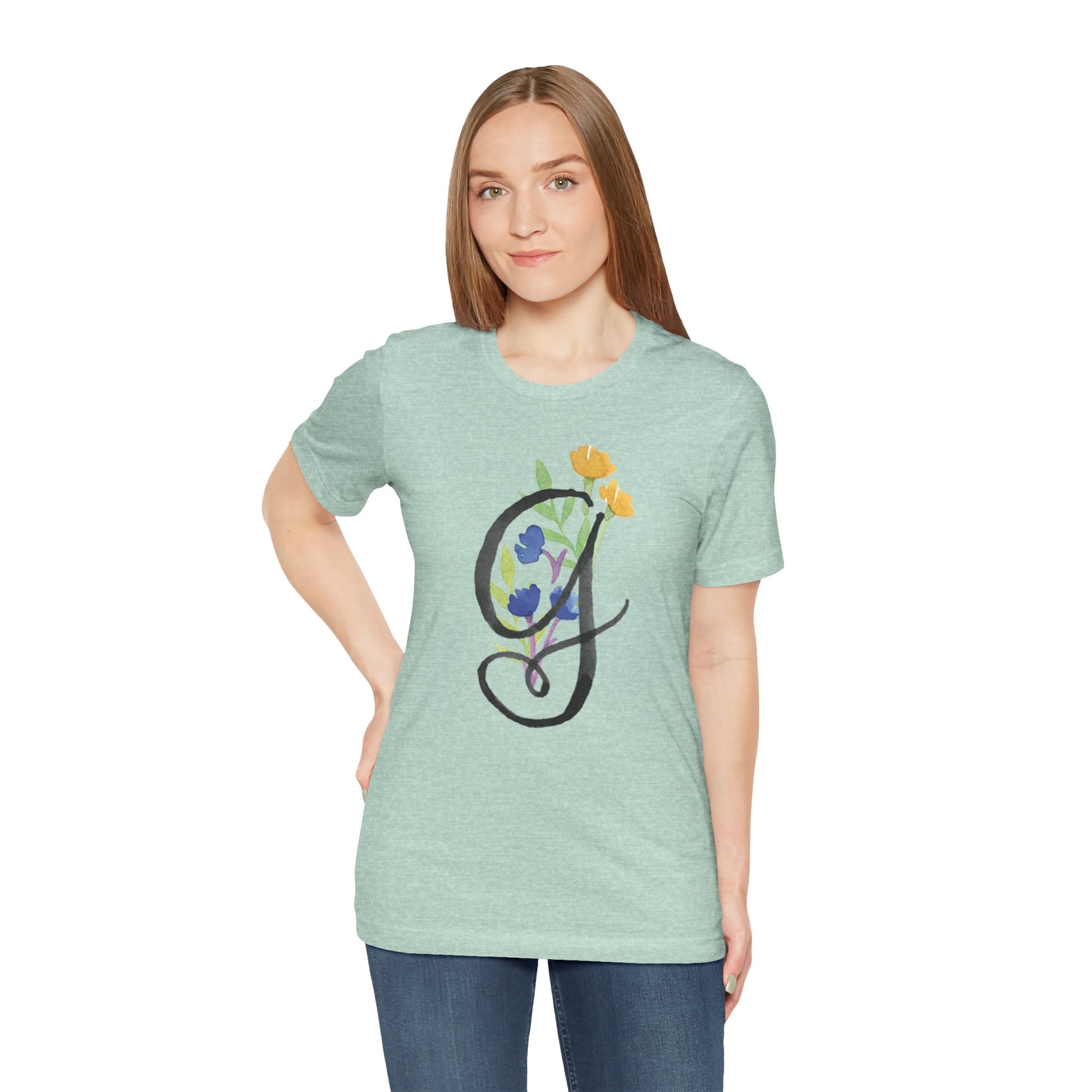 Clothing Stuff > Shirts & Tops > Unisex Jersey Tee Watercolor Flower Letter G T-Shirt – Garden Nerd Tee for Plant Moms