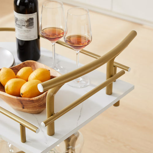 Gold & White Rolling Drink Cart | Chic Bar Console for Stylish Apartment Living