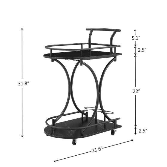 Furniture Matte Black Rolling Drink Cart | Compact Bar Console for Modern Spaces